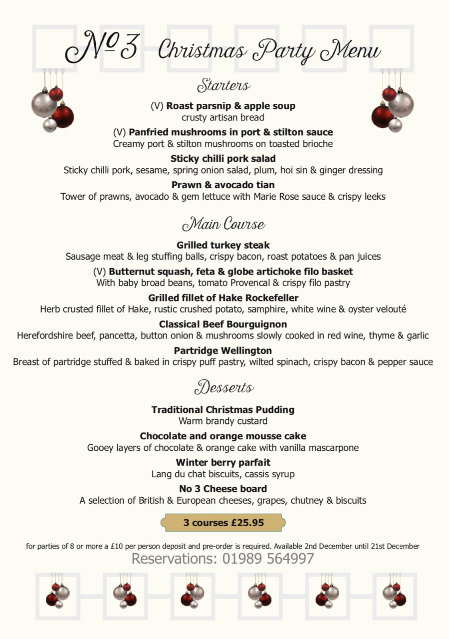 Christmas menu 2019 don’t miss out! Book now | N03 Restaurant Ross-on-Wye